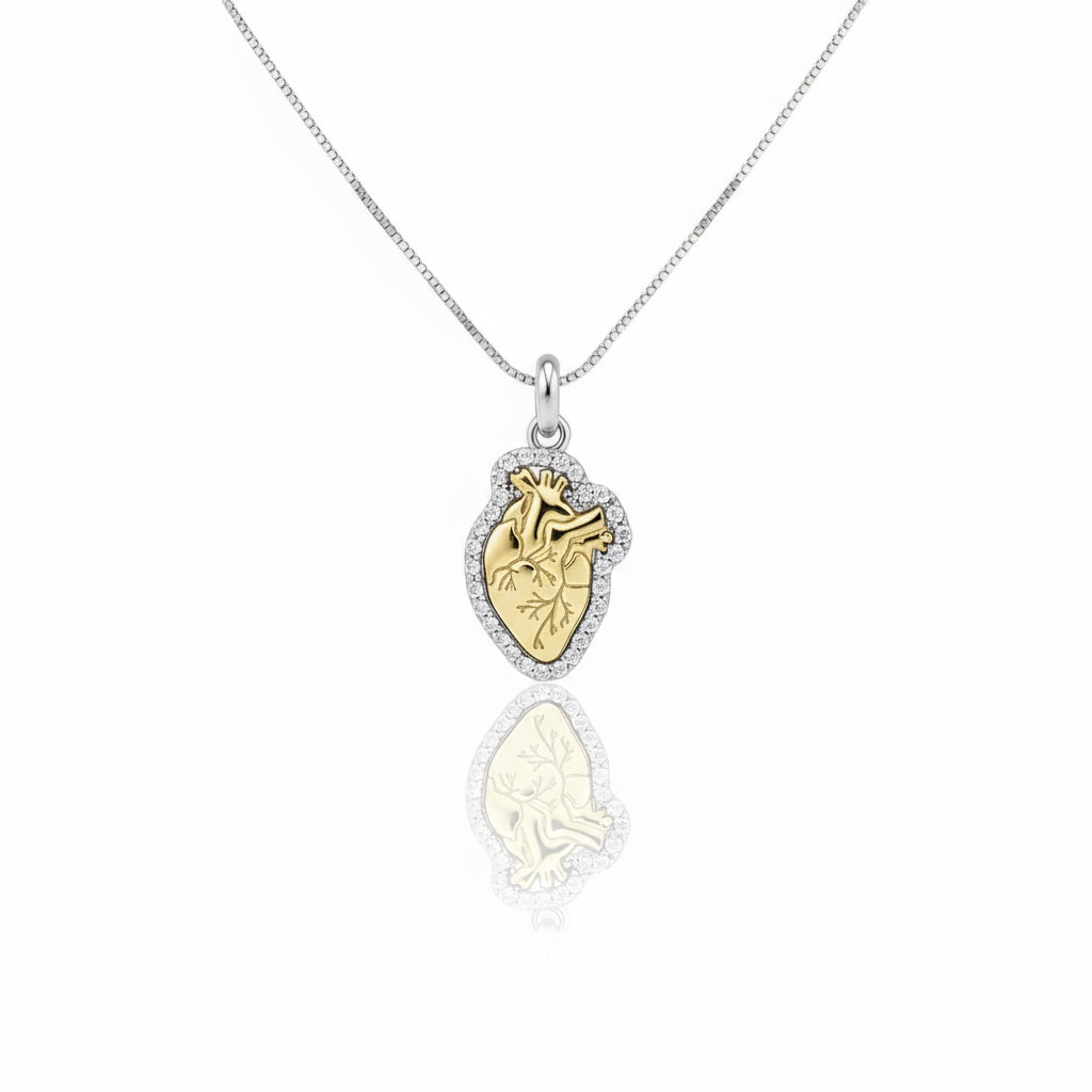 Collana Cuore Anatomico contornato di zirconi