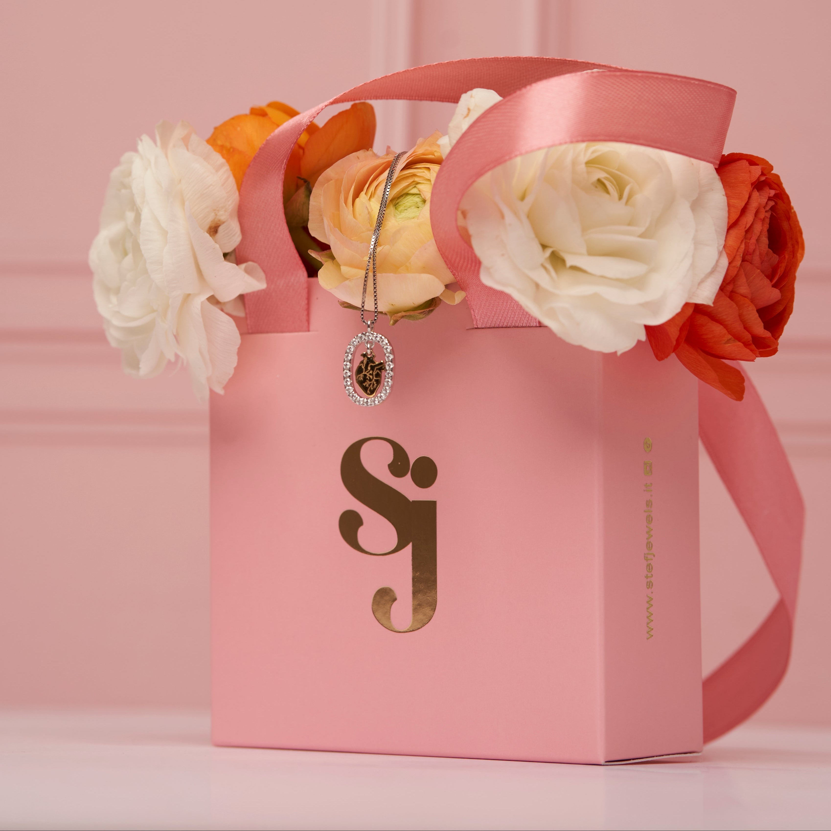 Collana Cuore Anatomico con ovale di zirconi