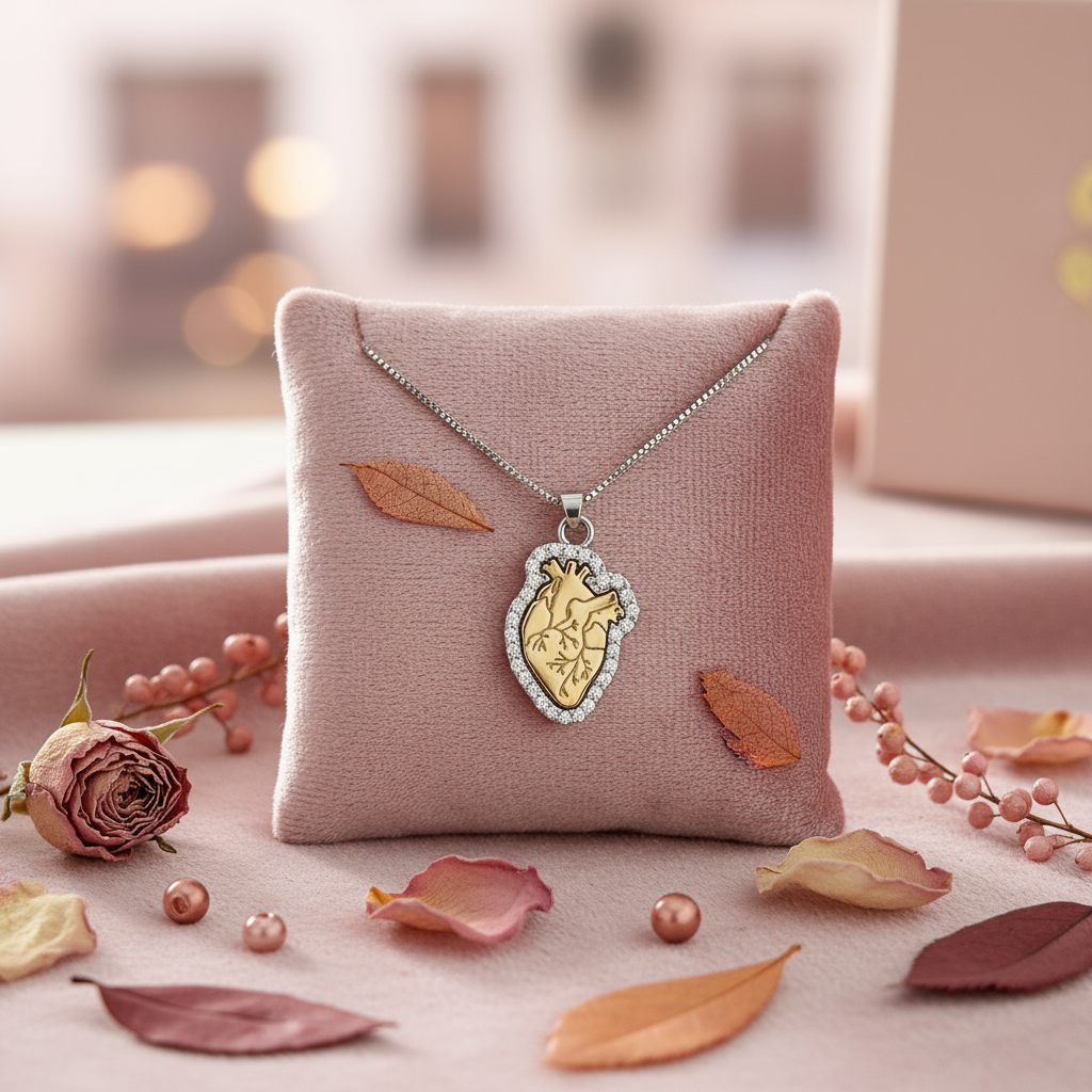 Collana Cuore Anatomico contornato di zirconi